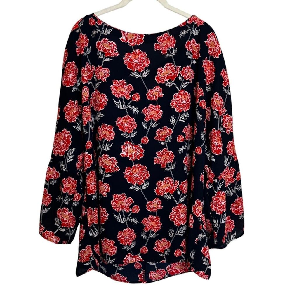 Banana Republic Factory Womens Chiffon Blouse Size XL Navy Floral Bell Sleeves